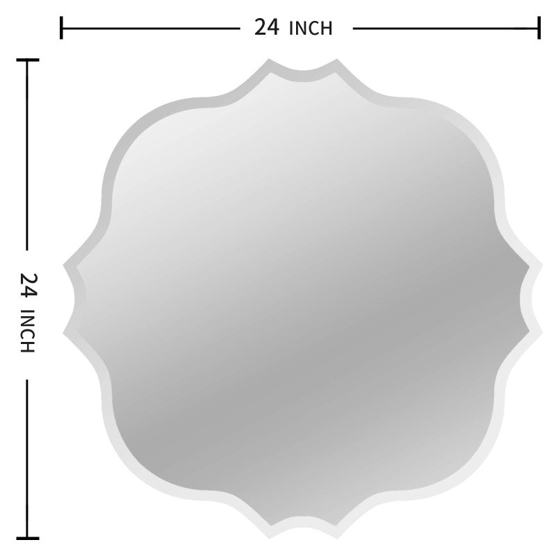 KOHROS Frameless Scalloped Mirror 24â€ x 24" Bathroom Wall Mirror w/Polished Shape Beveled Edge Mirror for Bathroom Vanity (Silver) - Image 2